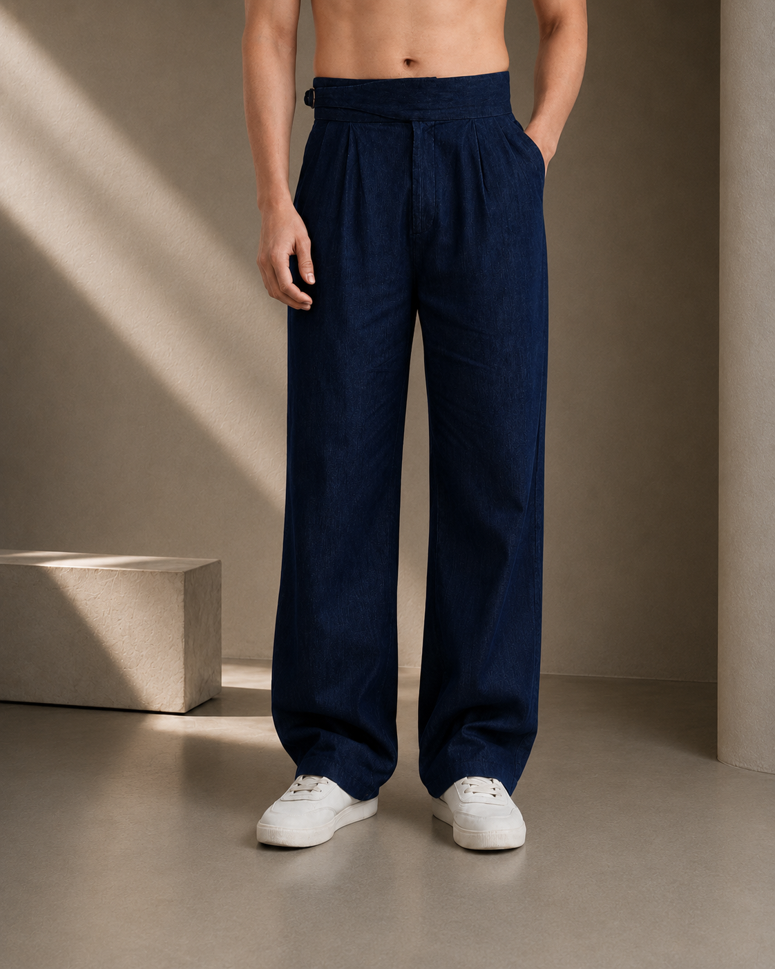 Co-Ord Set Navy Blue Premium Denim Gurkha Pant & Half Sleeve Shirt Relaxed Fit