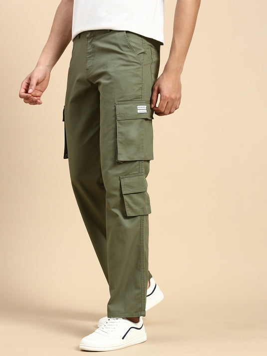 Unisex Relaxed fit Tasca Olive Green Cargo Trousers