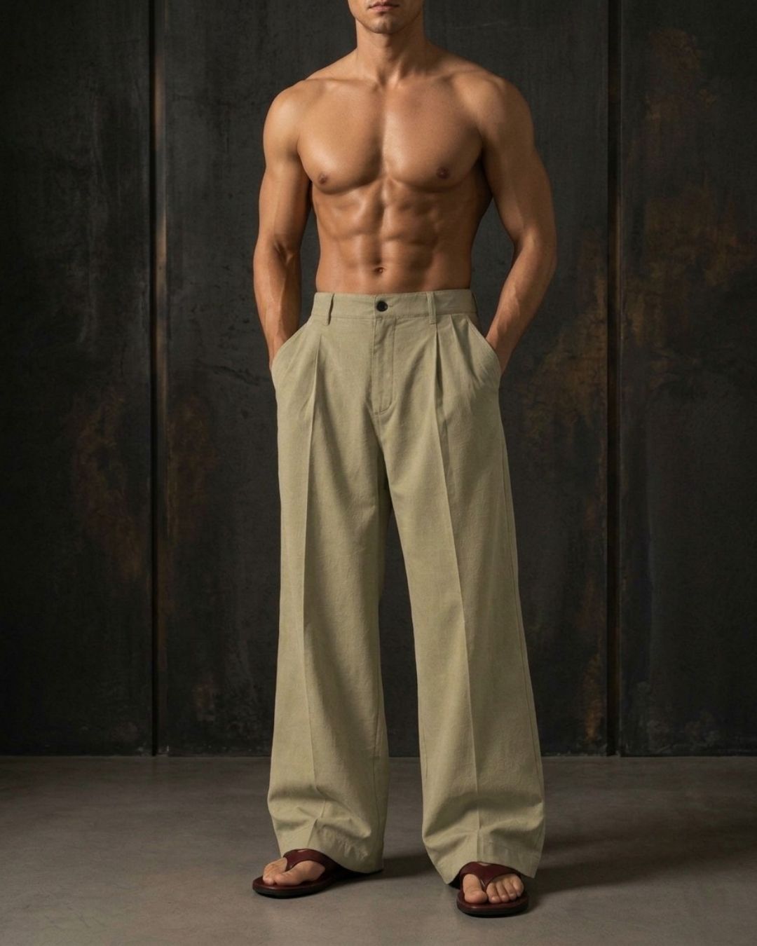 Beige Baggy fit Street Savvy Double Pleated Korean Trousers