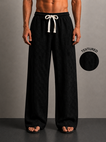 Black Textured Relaxed-Fit Mid-Rise Korean Pant