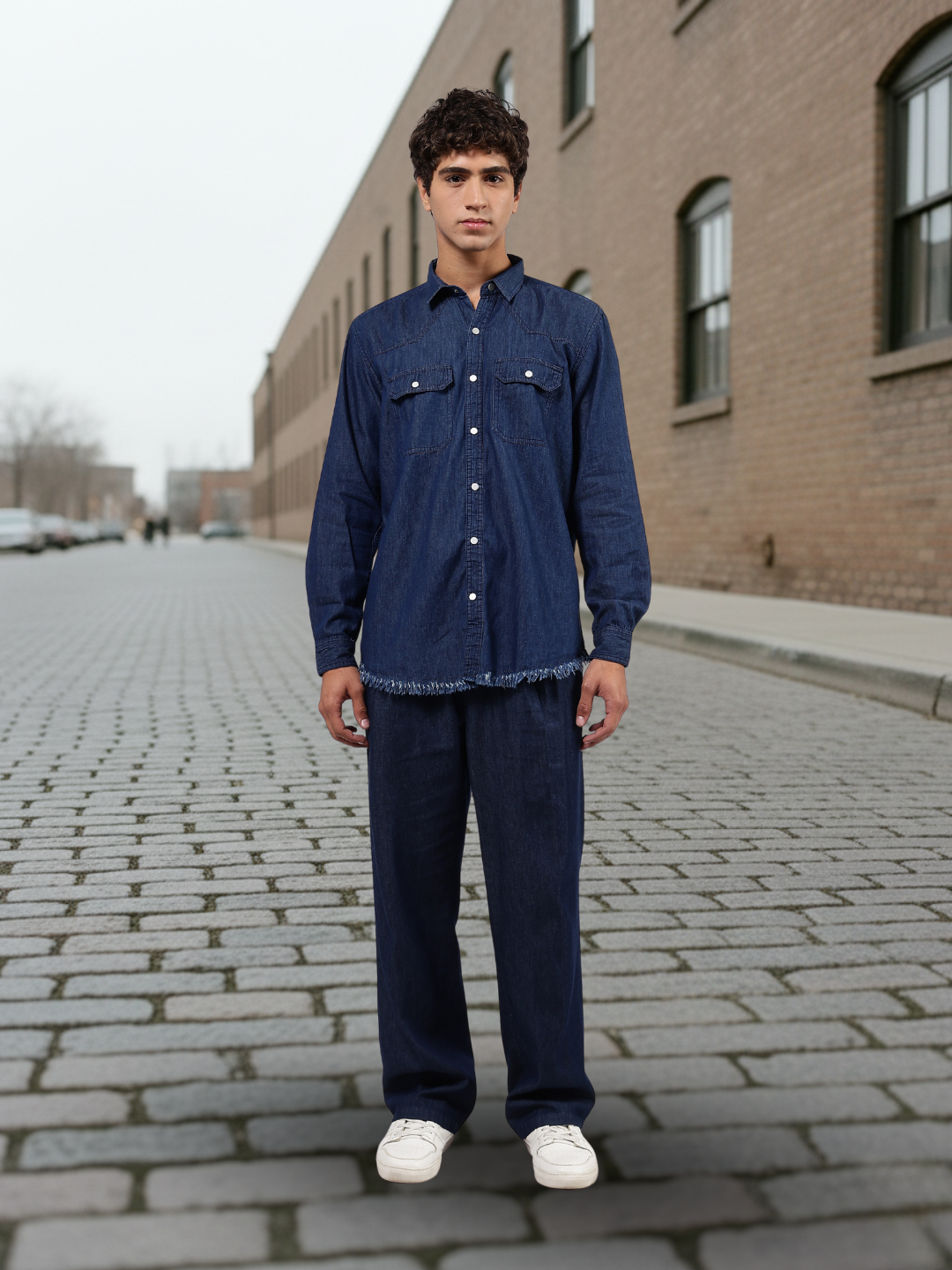 Co-Ord Set Indigo Blue Premium Denim Gurkha Pant & Full Shirt Relaxed Fit