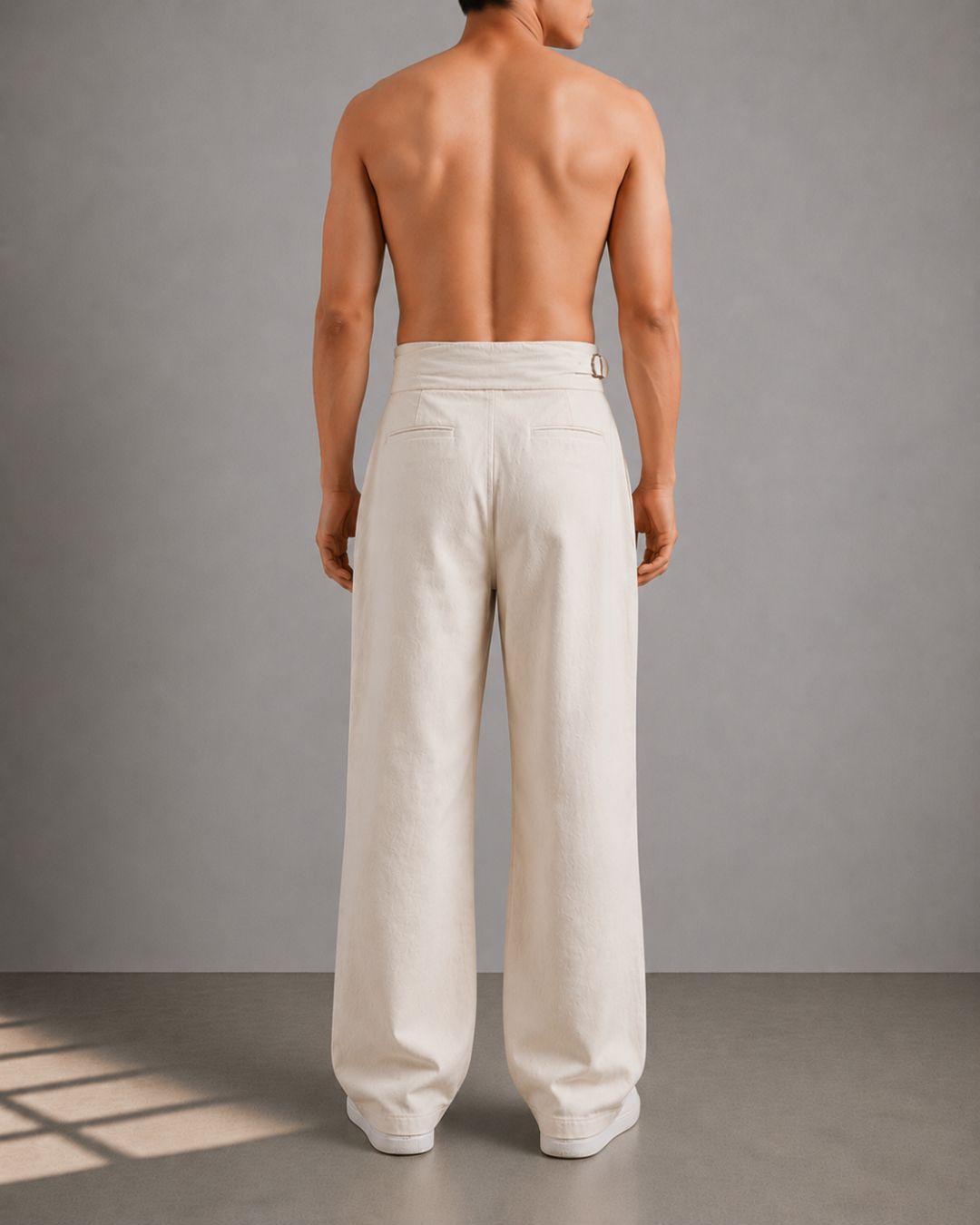 Off-White Premium Denim Gurkha Trousers with Double Pleated Front