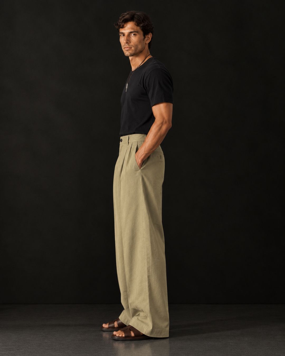 Beige Baggy fit Street Savvy Double Pleated Korean Trousers