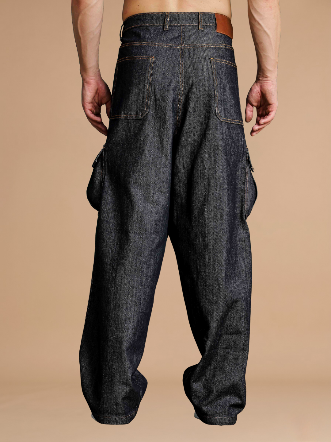 Black Super Baggy Fit Premium 100% Cotton Denim 6-Pocket Cargo