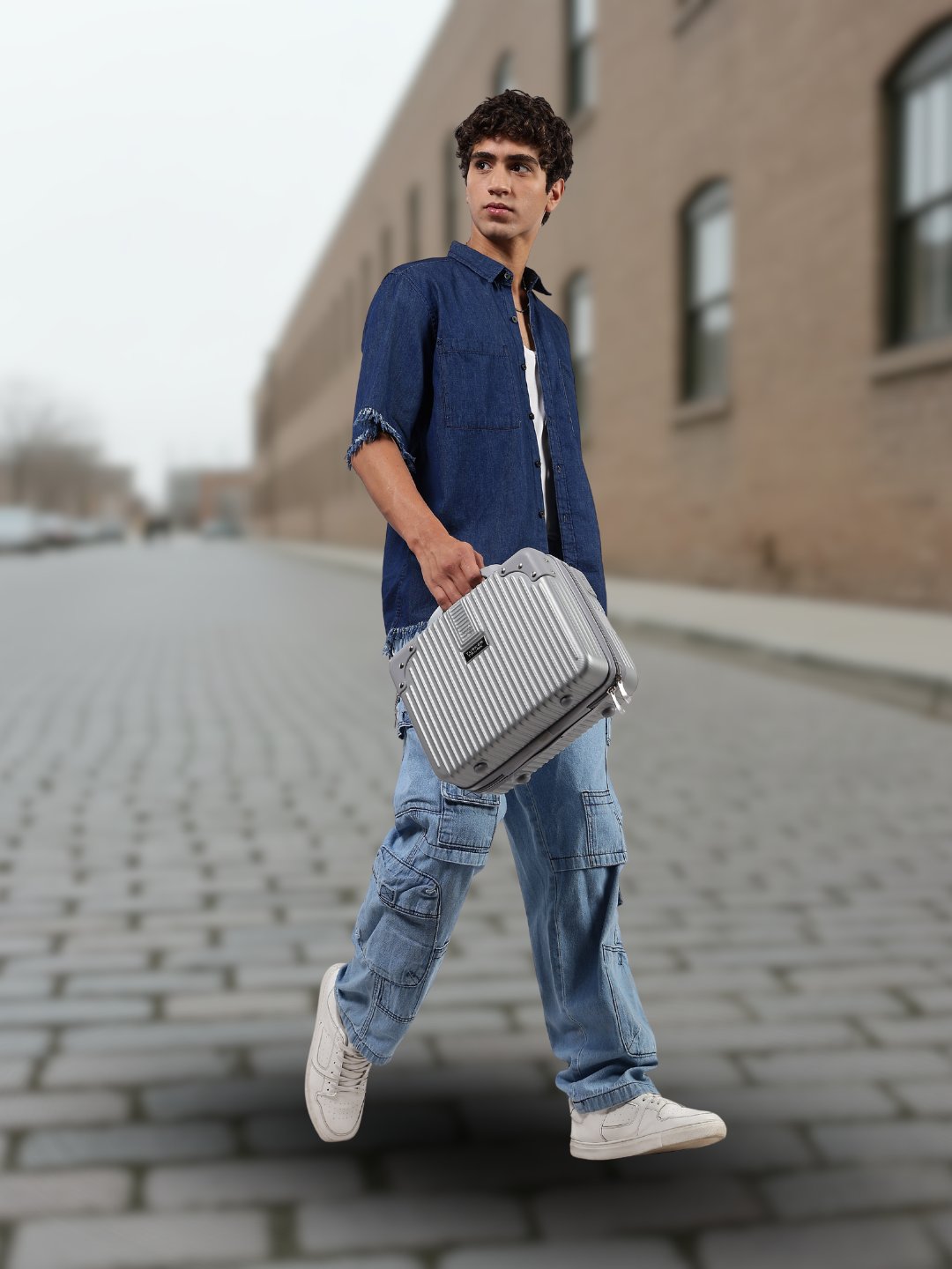 Navy Blue Raw Edge Oversized Box-Fit Spread Collar Premium Denim Shirt