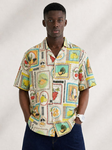 Beige Quirk Tropical Printed  Classic Relaxed Fit Resort Shirt