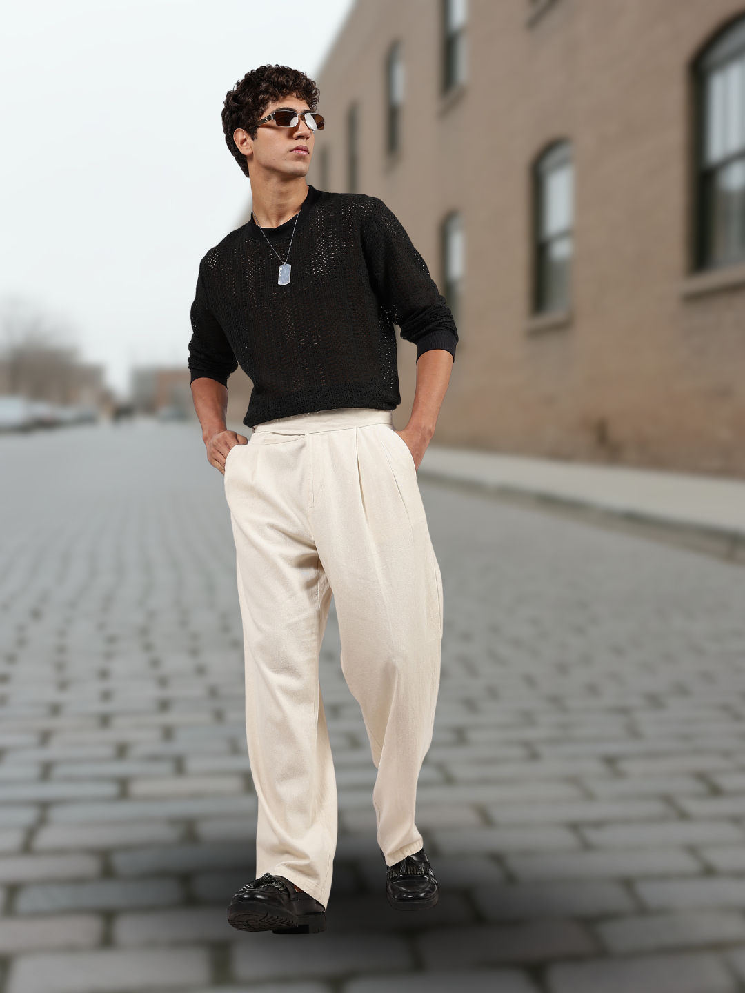 Black Oversized Fit Premium Cotton Crochet Pullover