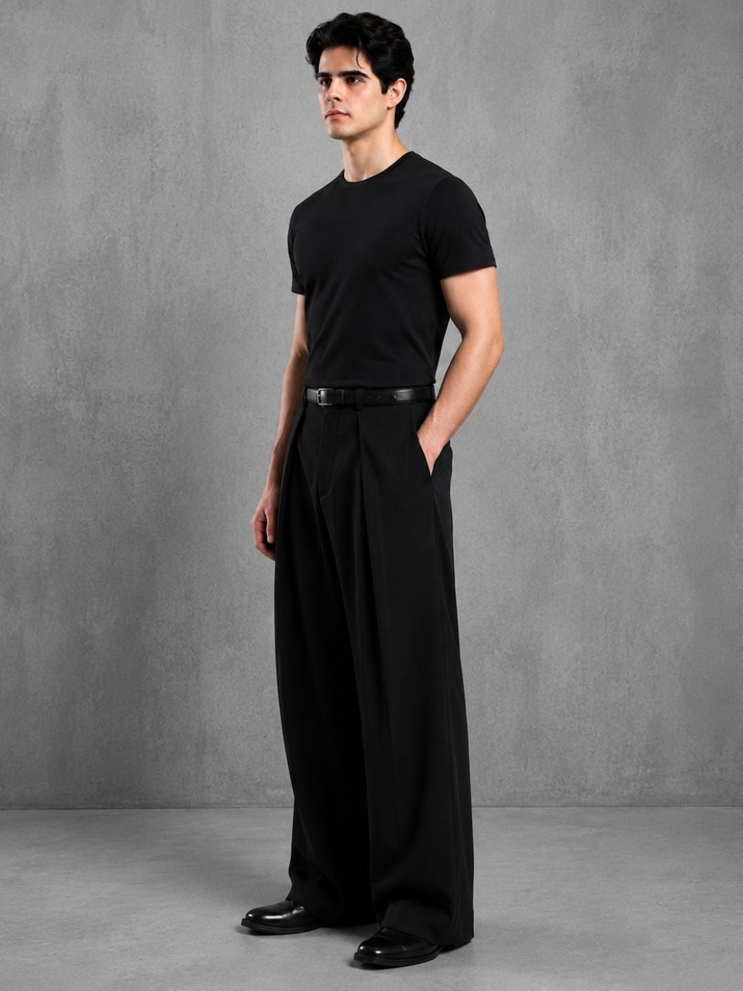 Black Wide Leg Samurai Trousers with Pleated Front