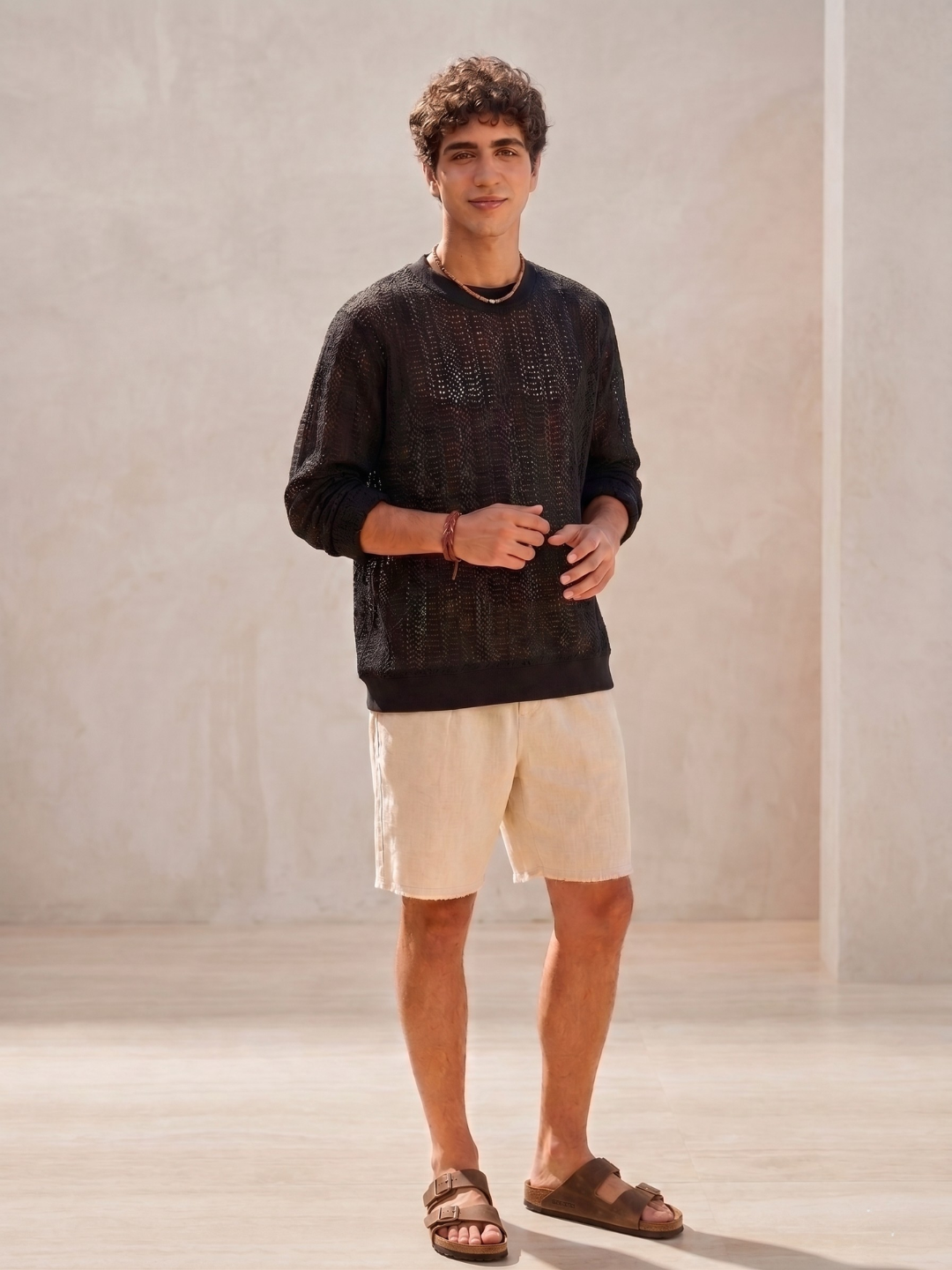 Black Oversized Fit Premium Pure Cotton Crochet T-Shirt