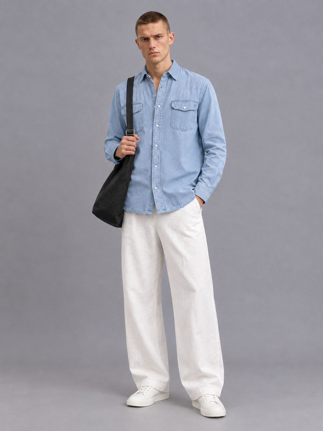Blue Denim Raw Edge Oversized Relaxed Fit Spread Collar Premium Shirt