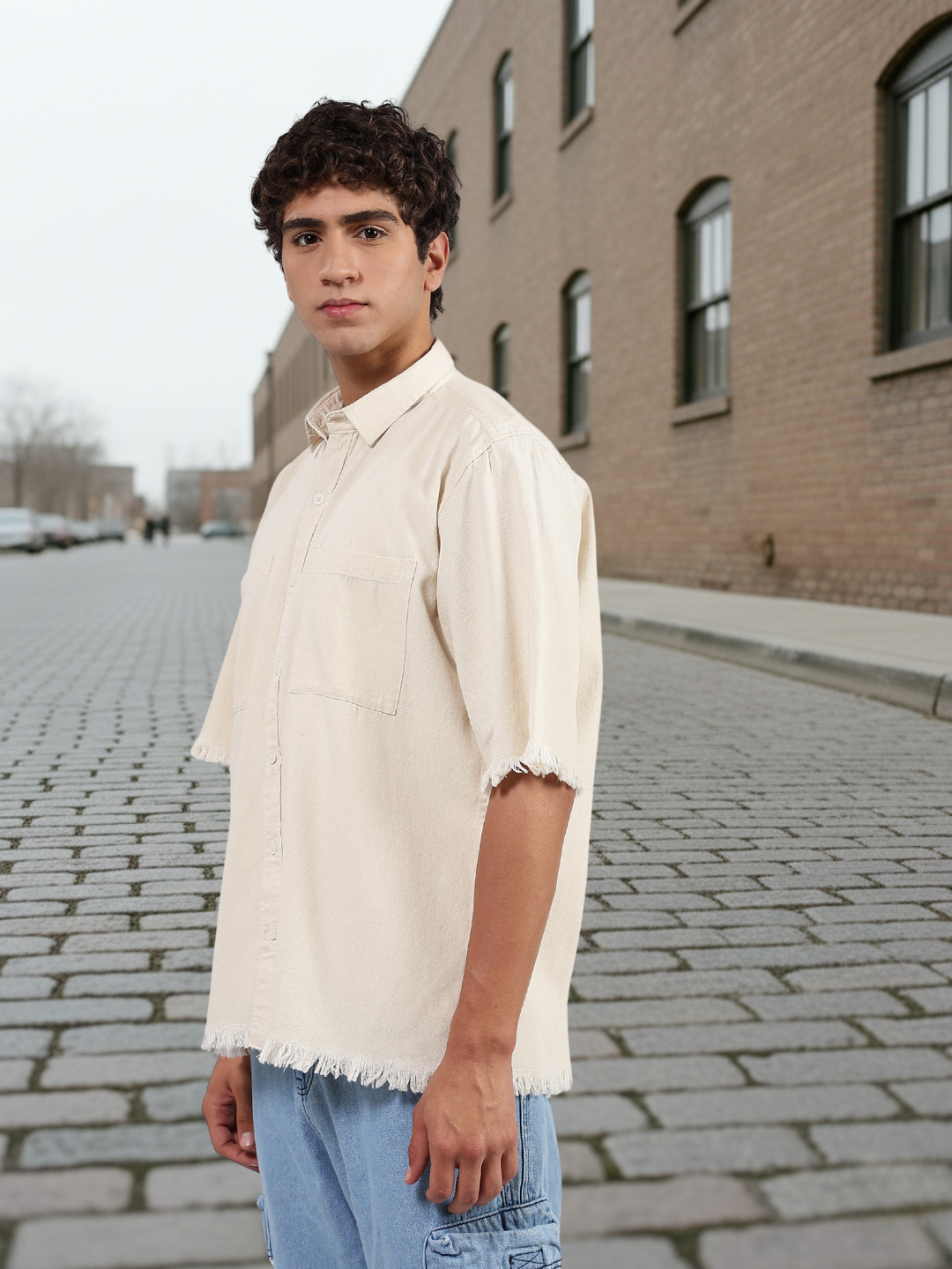 Off-White Raw Edge Oversized Box-Fit Spread Collar Premium Denim Shirt