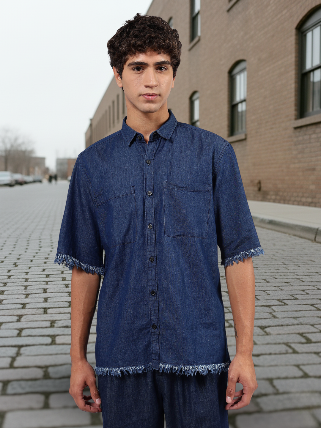 Co-Ord Set Navy Blue Premium Denim Gurkha Pant & Half Sleeve Shirt Relaxed Fit
