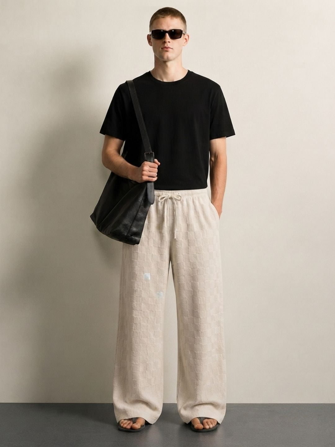 Off-White Super Soft Textured Extra Baggy Korean Pant