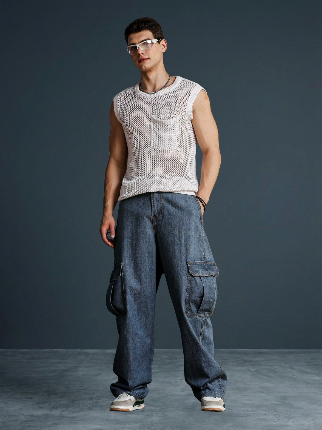 Unisex Indigo Blue Baggy Oversized Fit Denim Baggy Cargo