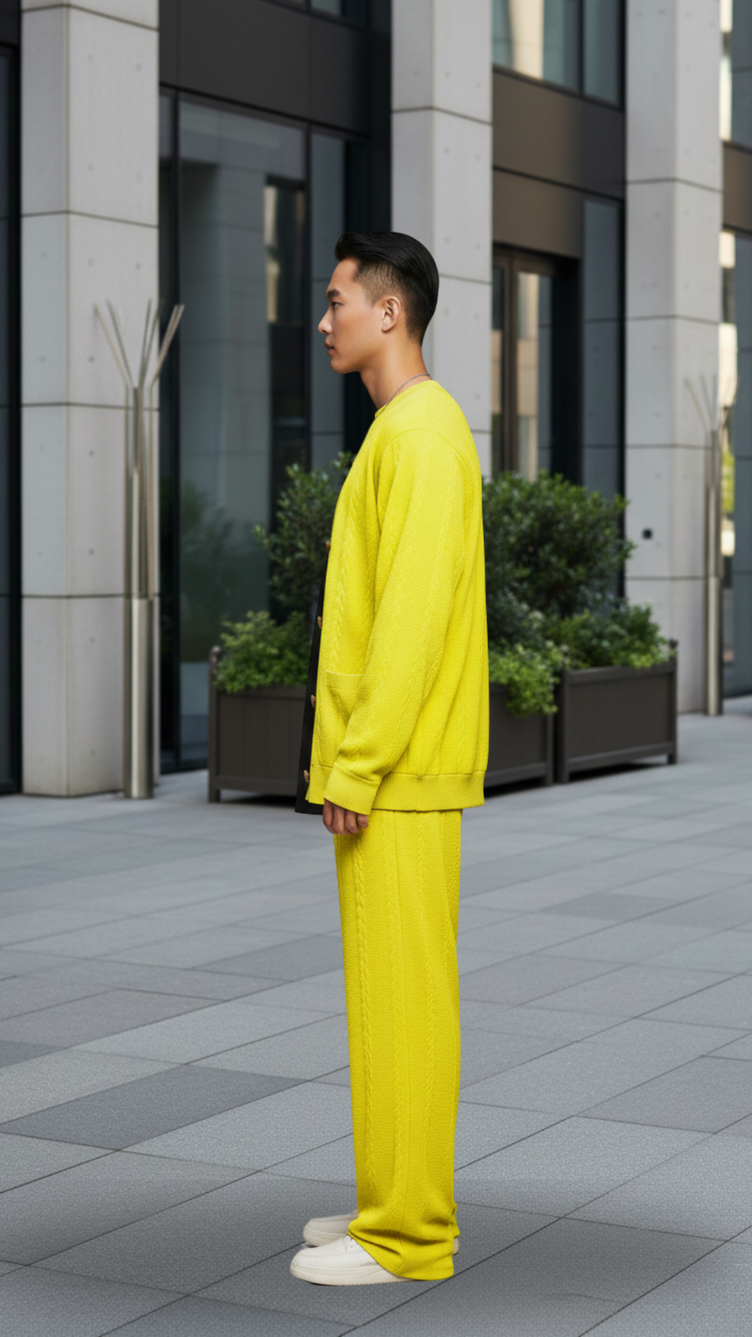 Neon Green Textured Oversized Heavy Duty Knit Cardigan &Trackpant Co-ord Set