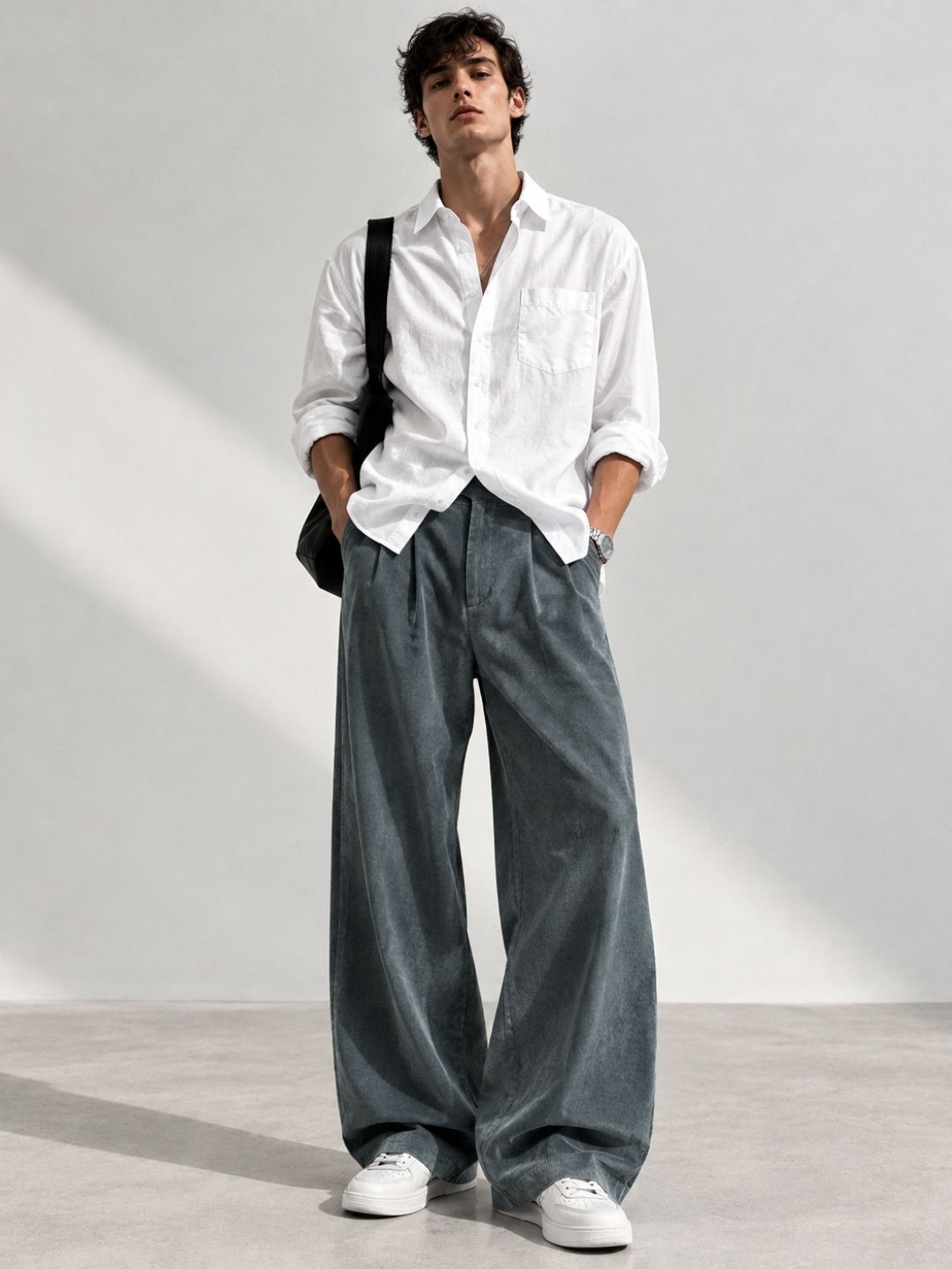 Grey Corduroy Gurkha Trousers with Double Pleated Front