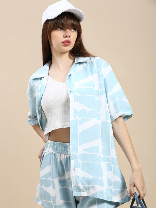 Unisex Cubano Blue Printed Relaxed Fit Resort Shirt