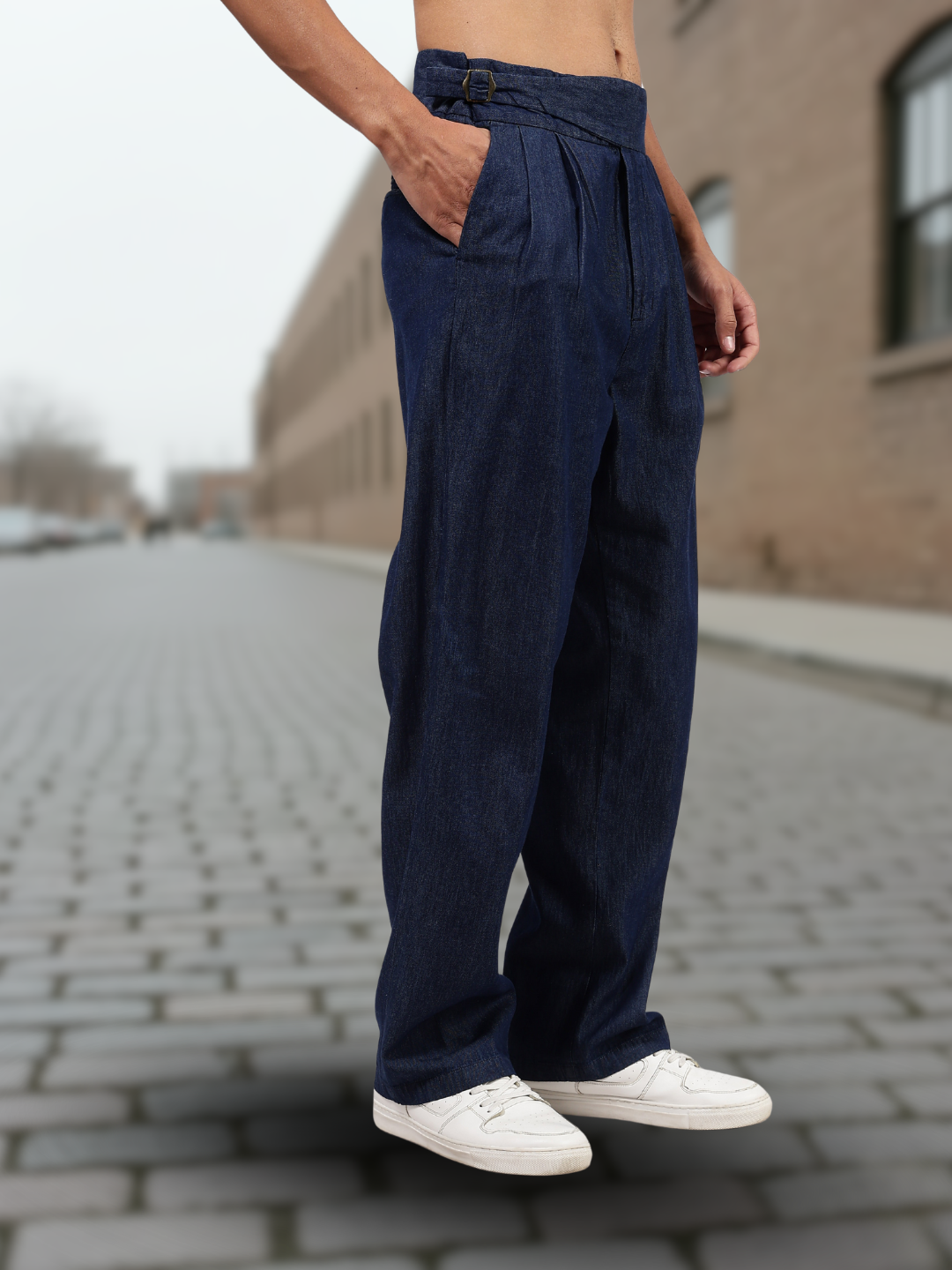 Co-Ord Set Indigo Blue Premium Denim Gurkha Pant & Full Shirt Relaxed Fit