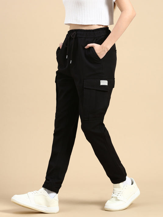 Unisex Relaxed Fit Toykep Black Cargo Jogger