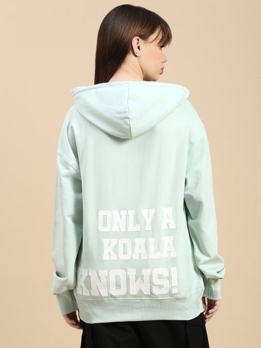 Unisex Relaxed Fit Mint Green Printed Hoodie