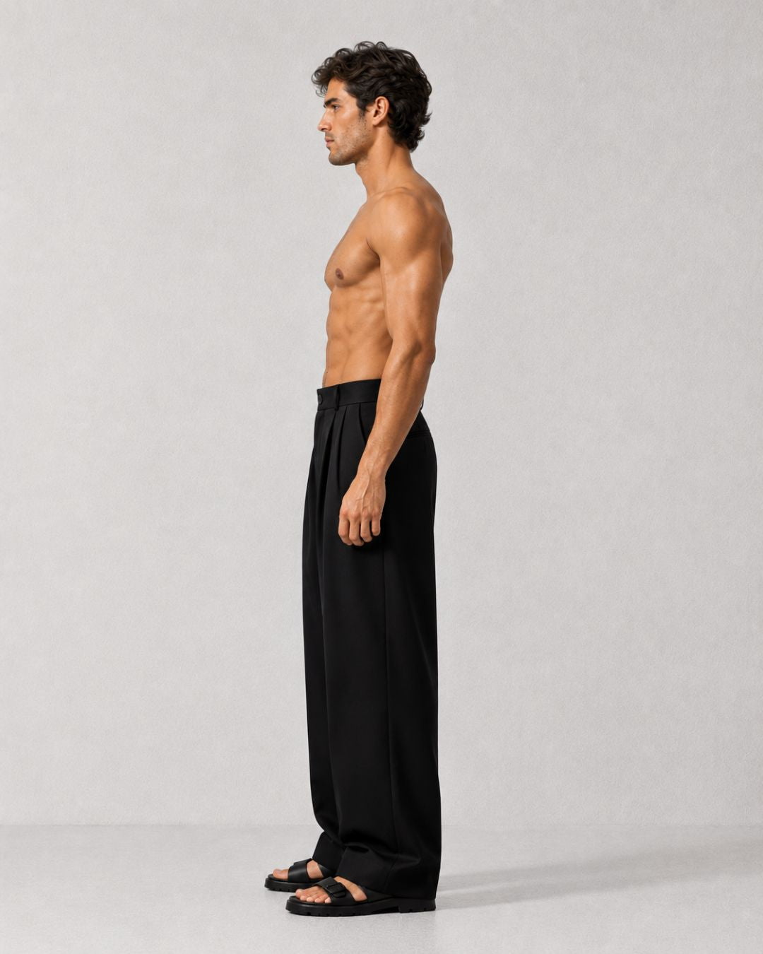 Black Baggy fit Street Savvy Double Pleated Korean Trousers