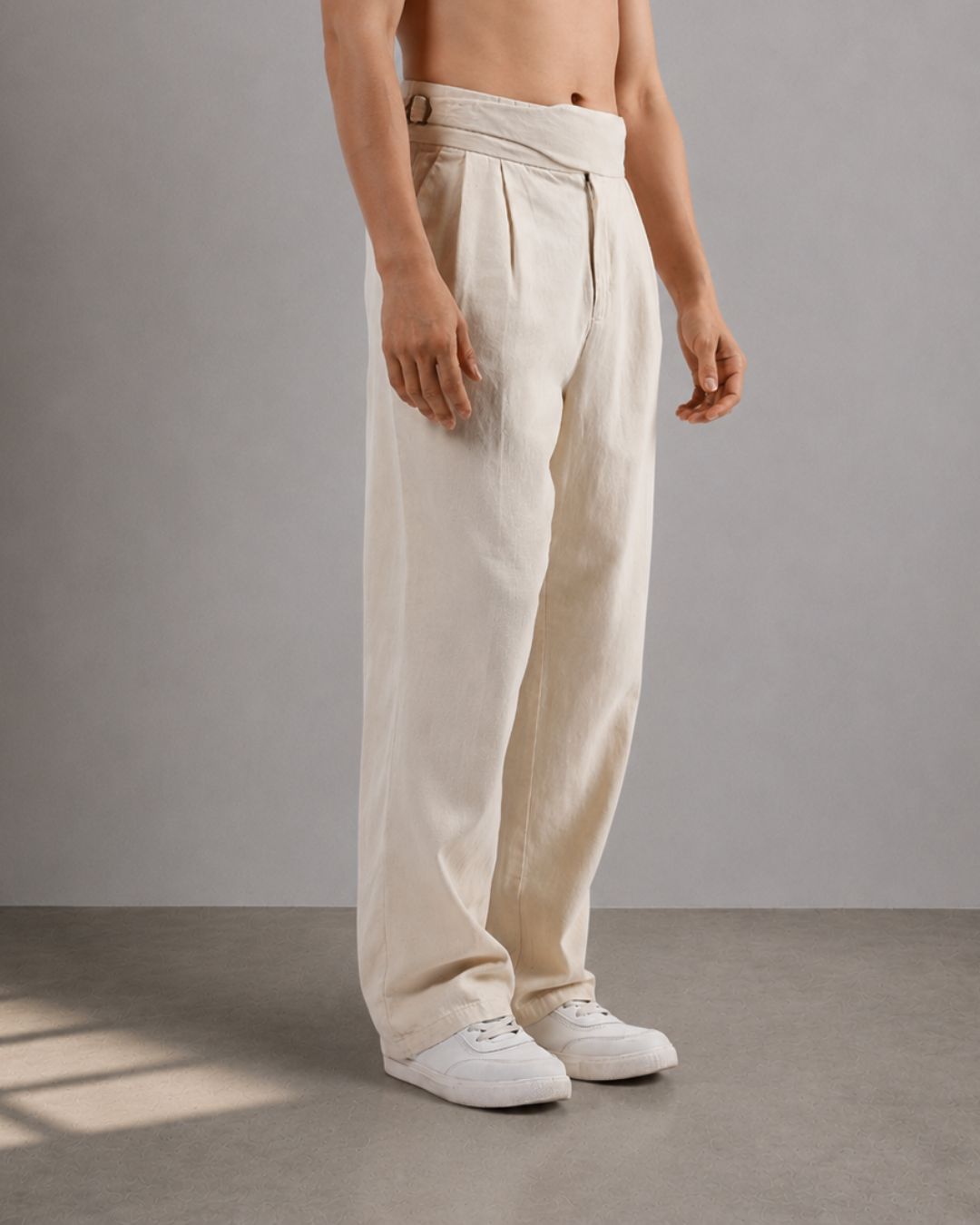 Off-White Premium Denim Gurkha Trousers with Double Pleated Front