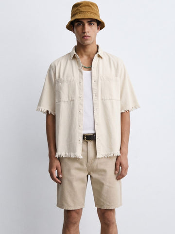 Off-White Raw Edge Oversized Box-Fit Spread Collar Premium Denim Shirt