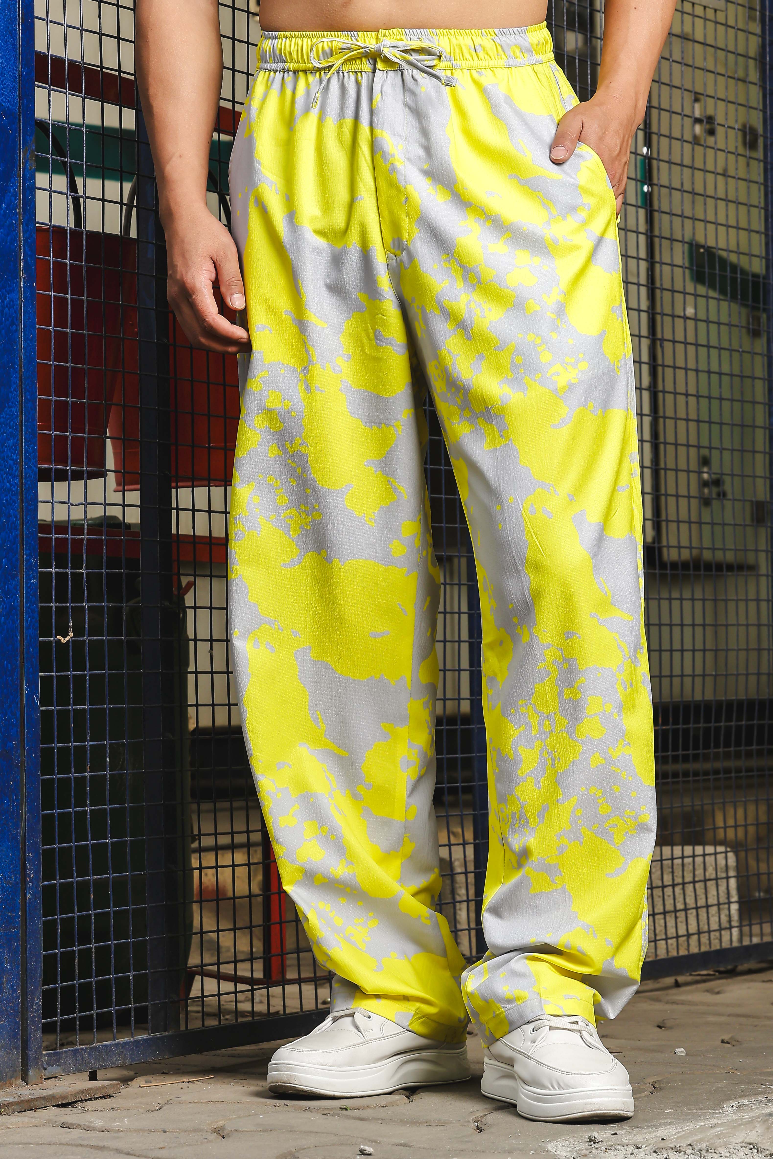 Yellow and Grey Splatter Print Relaxed Fit Co-Ord Set