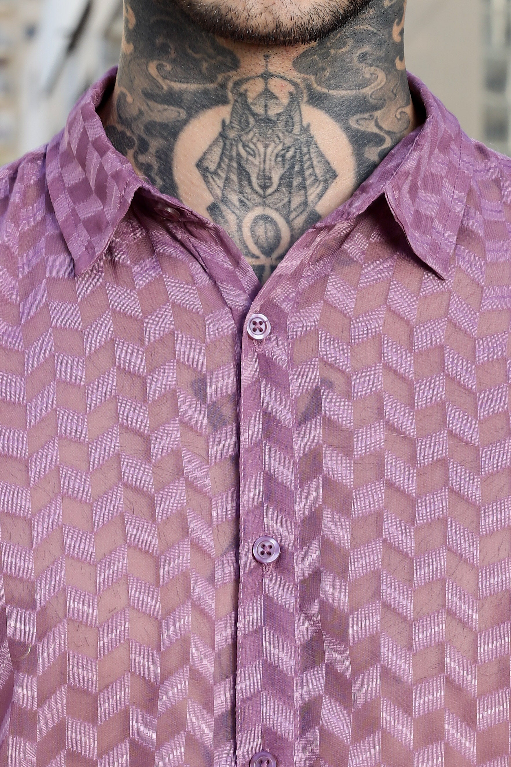 Lavender Classic Semi Sheer Georgette Relaxed Fit Shirt