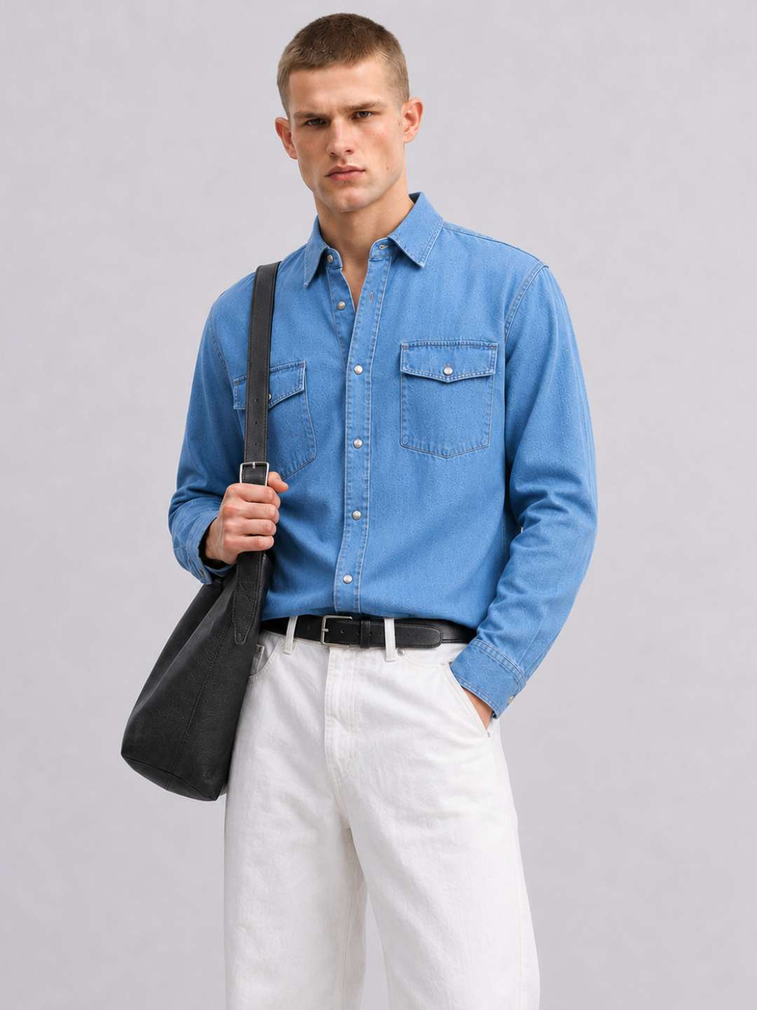 Blue Denim Raw Edge Oversized Relaxed Fit Spread Collar Premium Shirt