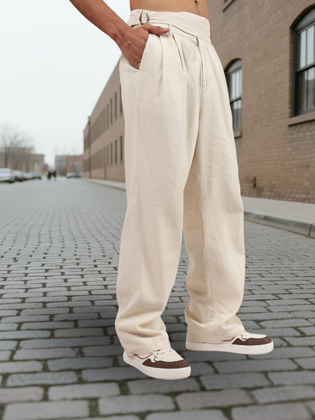 Co-Ord Set Off-White Premium Denim Gurkha Pant & Half Sleeve Shirt Relaxed Fit