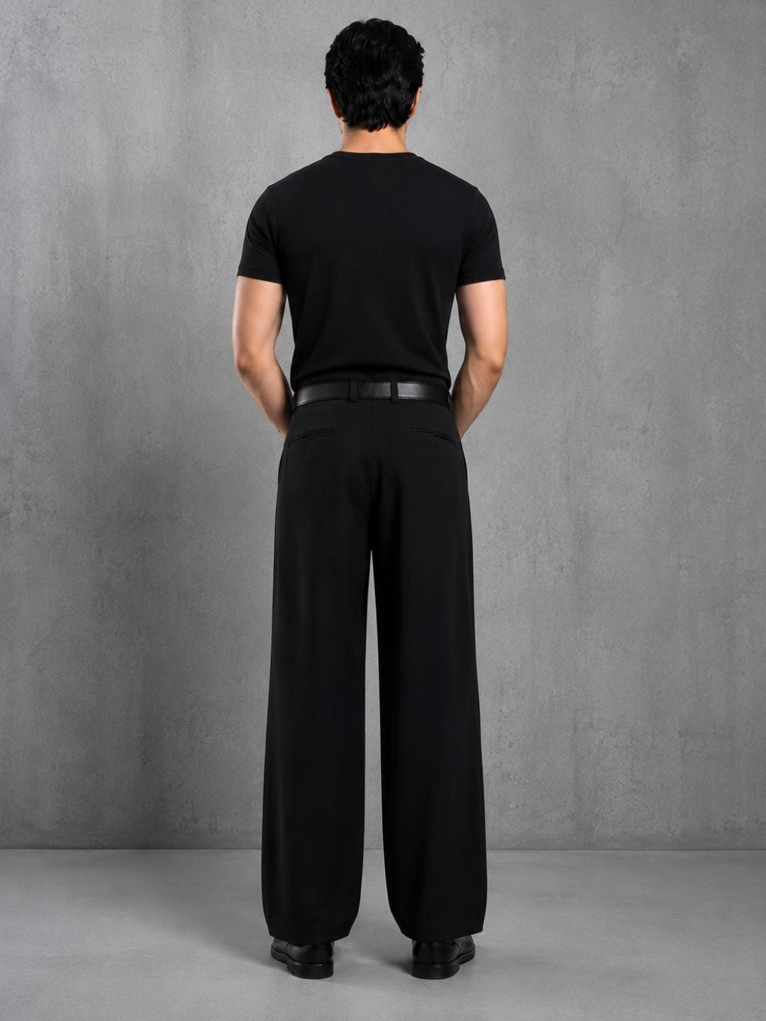Black Wide Leg Samurai Trousers with Pleated Front