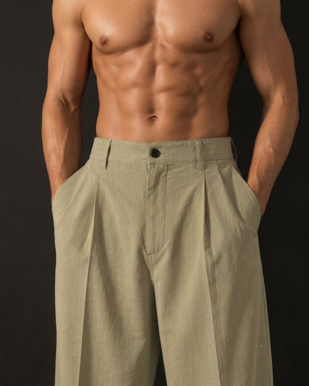 Beige Baggy fit Street Savvy Double Pleated Korean Trousers