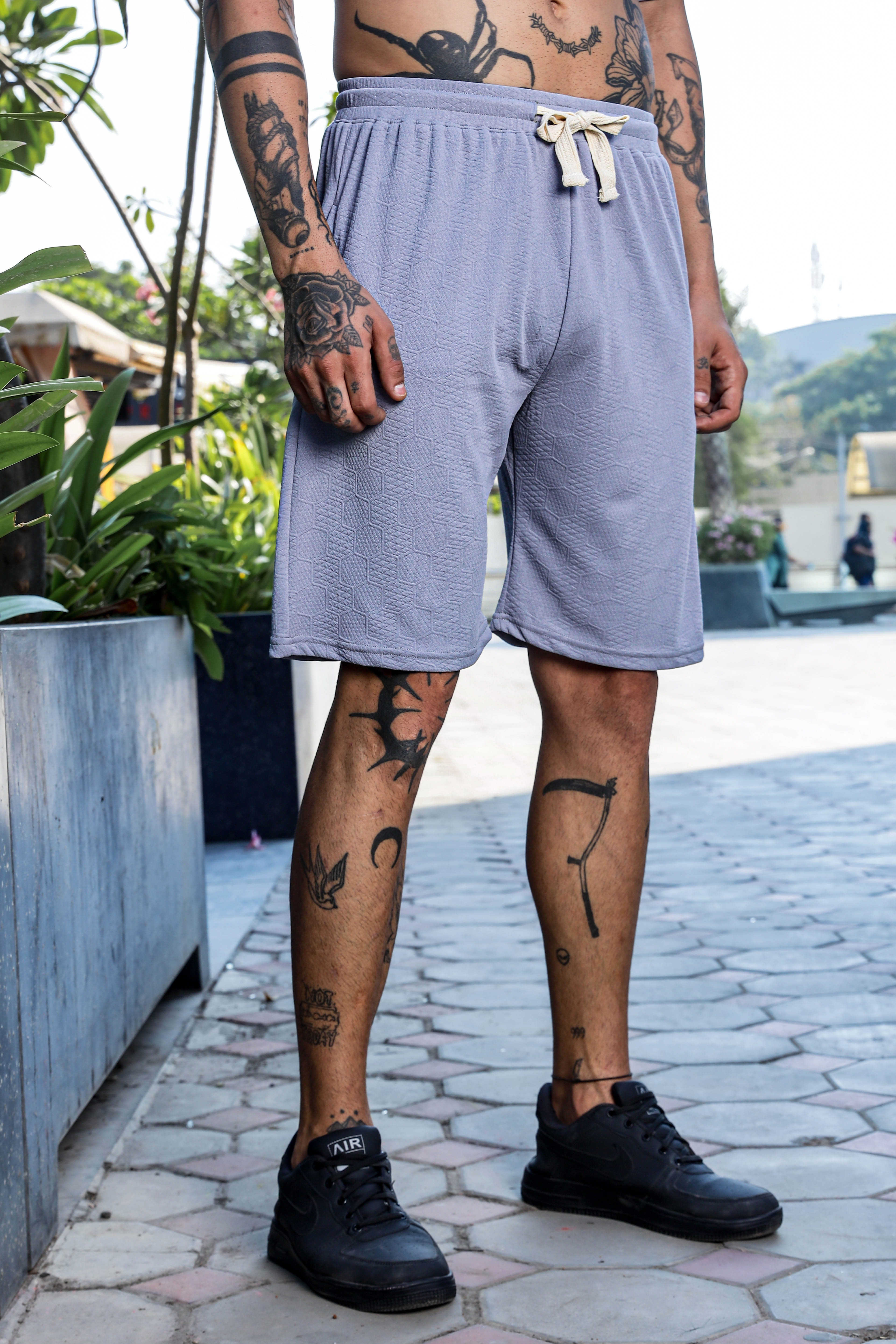 Unisex Grey Textured Oversized Polo Neck Tee & Shorts Co-ord Set