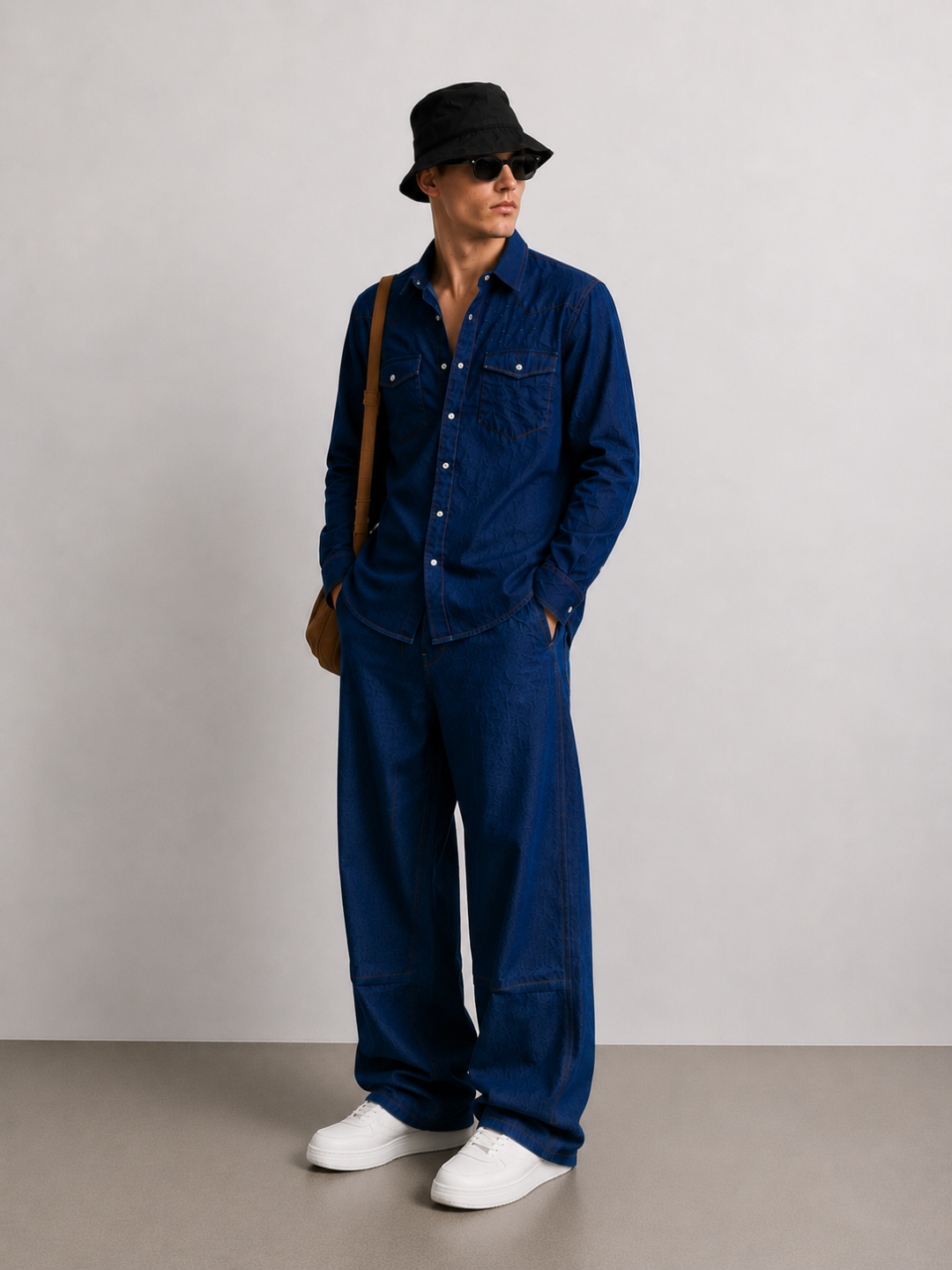 Denim Co-ord Set Navy Blue Parachute Baggy Denim Pant & Full Shirt Relaxed Fit