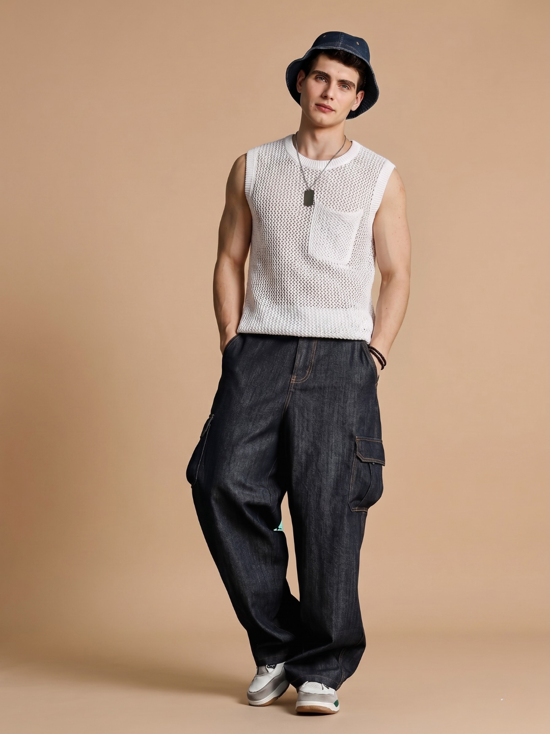 Black Super Baggy Fit Premium 100% Cotton Denim 6-Pocket Cargo