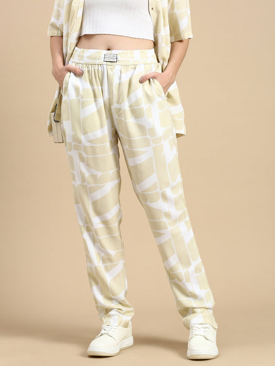 Unisex Relaxed Fit Beige Printed Lounge Pant