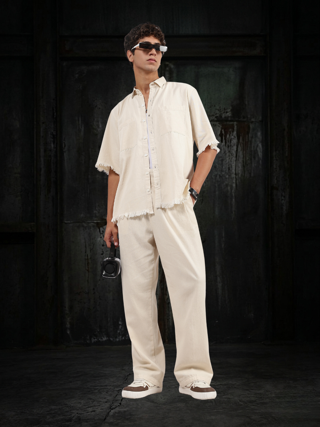 Co-Ord Set Off-White Premium Denim Gurkha Pant & Half Sleeve Shirt Relaxed Fit
