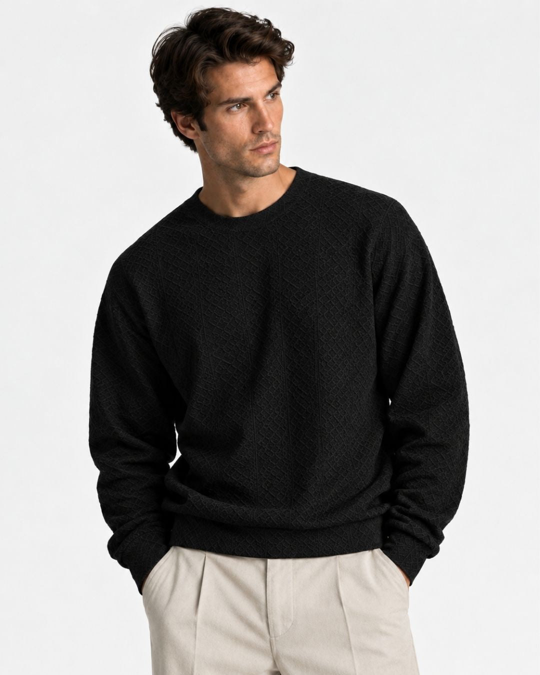 Black Textured Oversized Full Sleeve Sweatshirt & Trackpant Co-ord Set