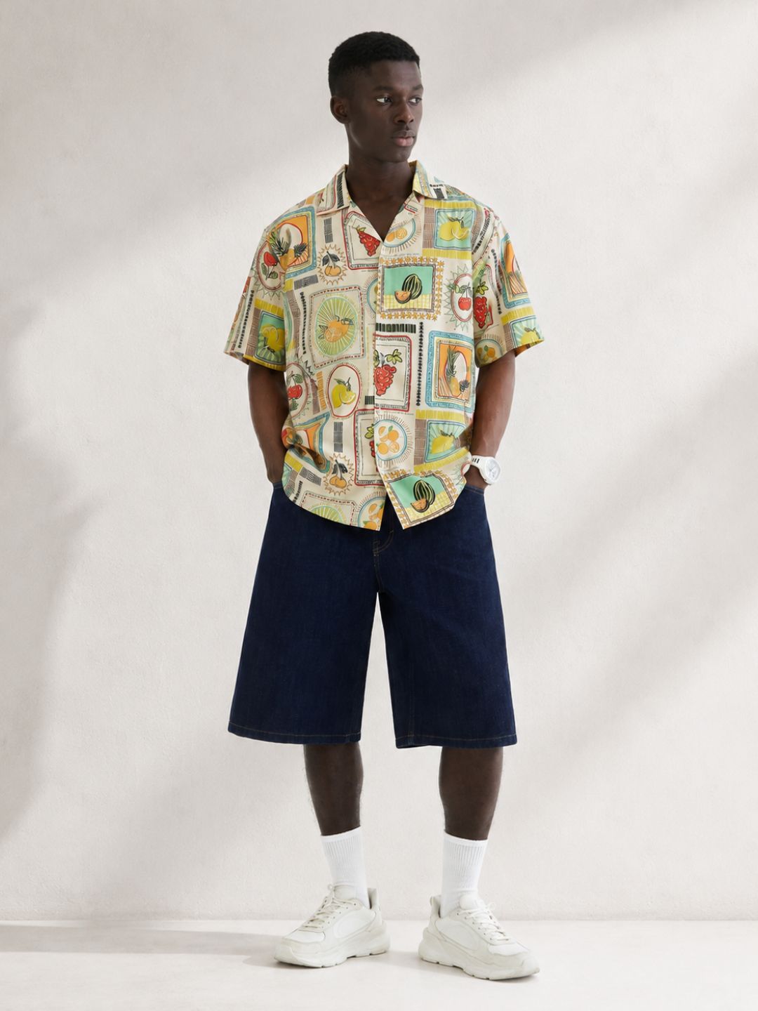 Beige Quirk Tropical Printed  Classic Relaxed Fit Resort Shirt
