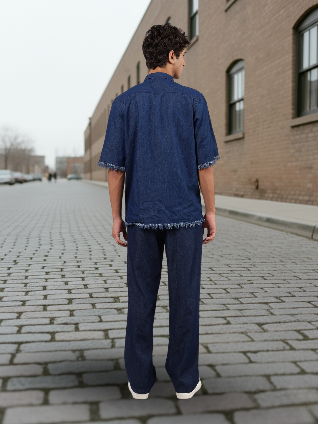 Co-Ord Set Navy Blue Premium Denim Gurkha Pant & Half Sleeve Shirt Relaxed Fit