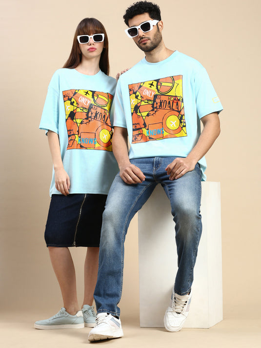 Unisex Oversized Fit Freddo Blue Tshirt