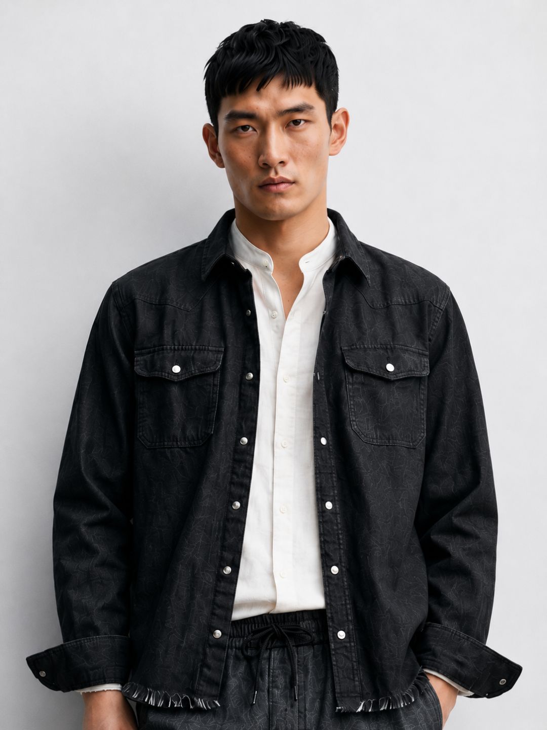 Denim Co-ord Set Charcoal Black Parachute Baggy Denim Pant & Full Shirt Relaxed Fit