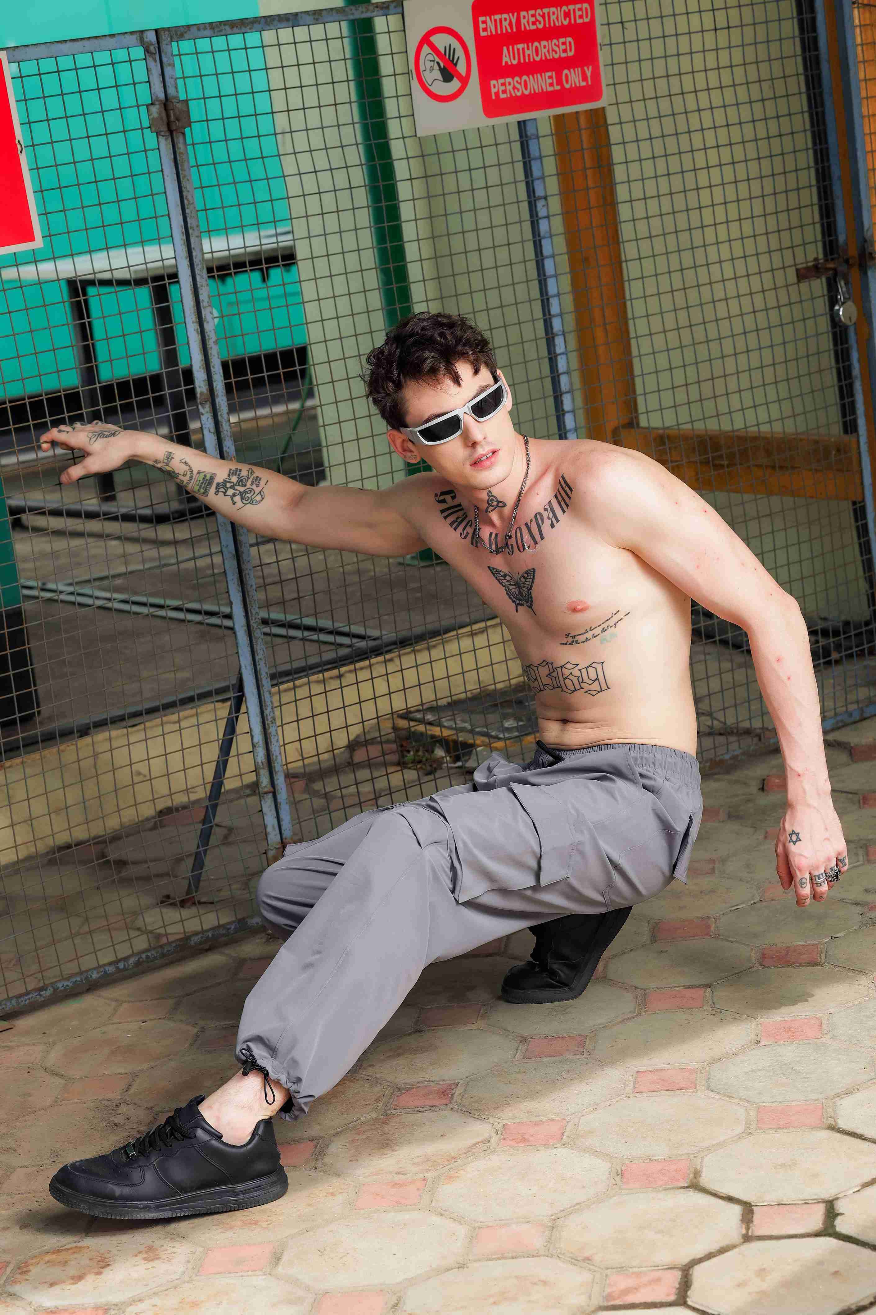Baggy Fit Grey Parachute Cargo Trousers