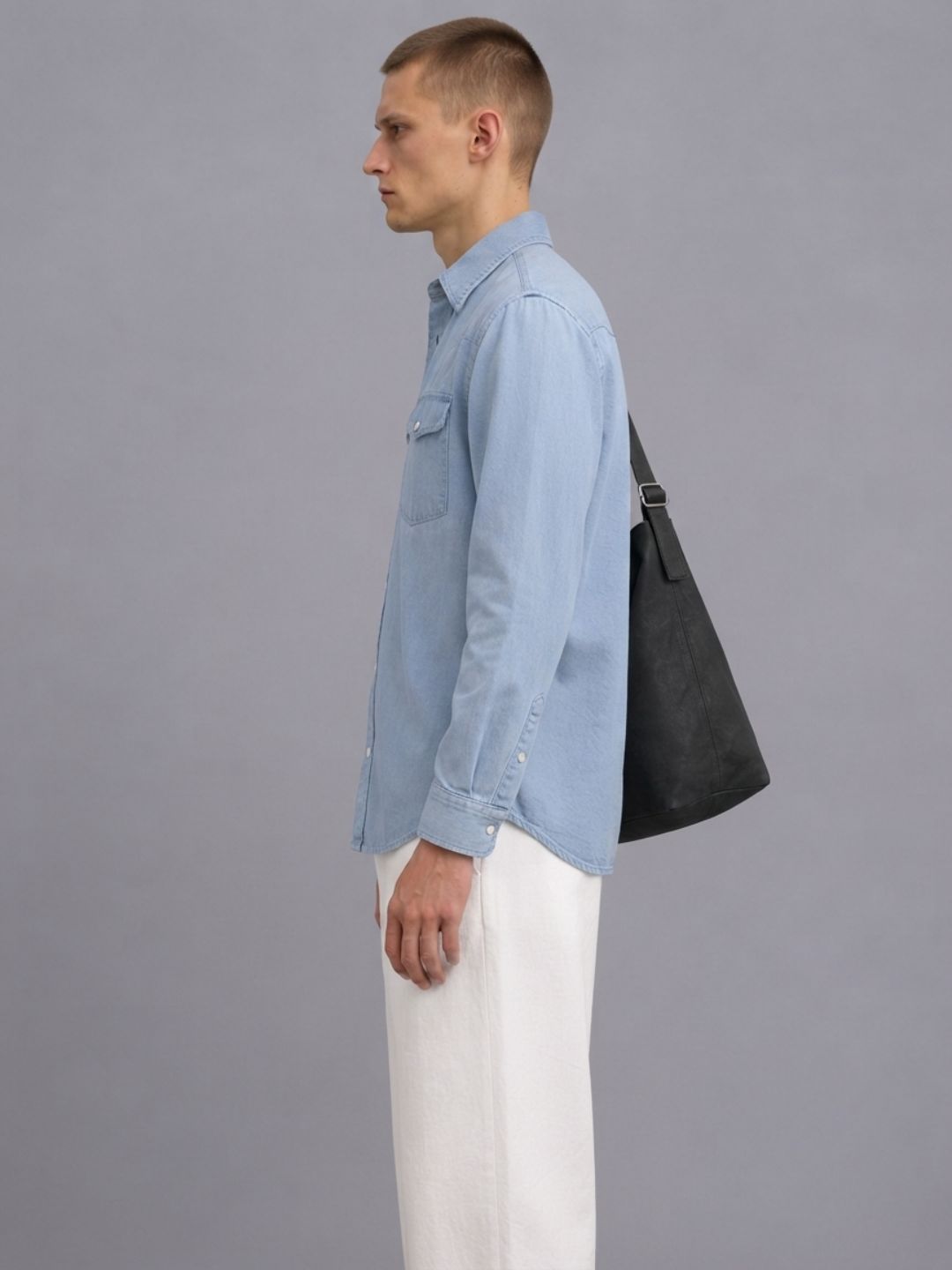 Blue Denim Raw Edge Oversized Relaxed Fit Spread Collar Premium Shirt