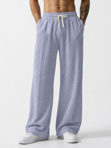 Grey Textured Relaxed-Fit Mid-Rise Korean Pant