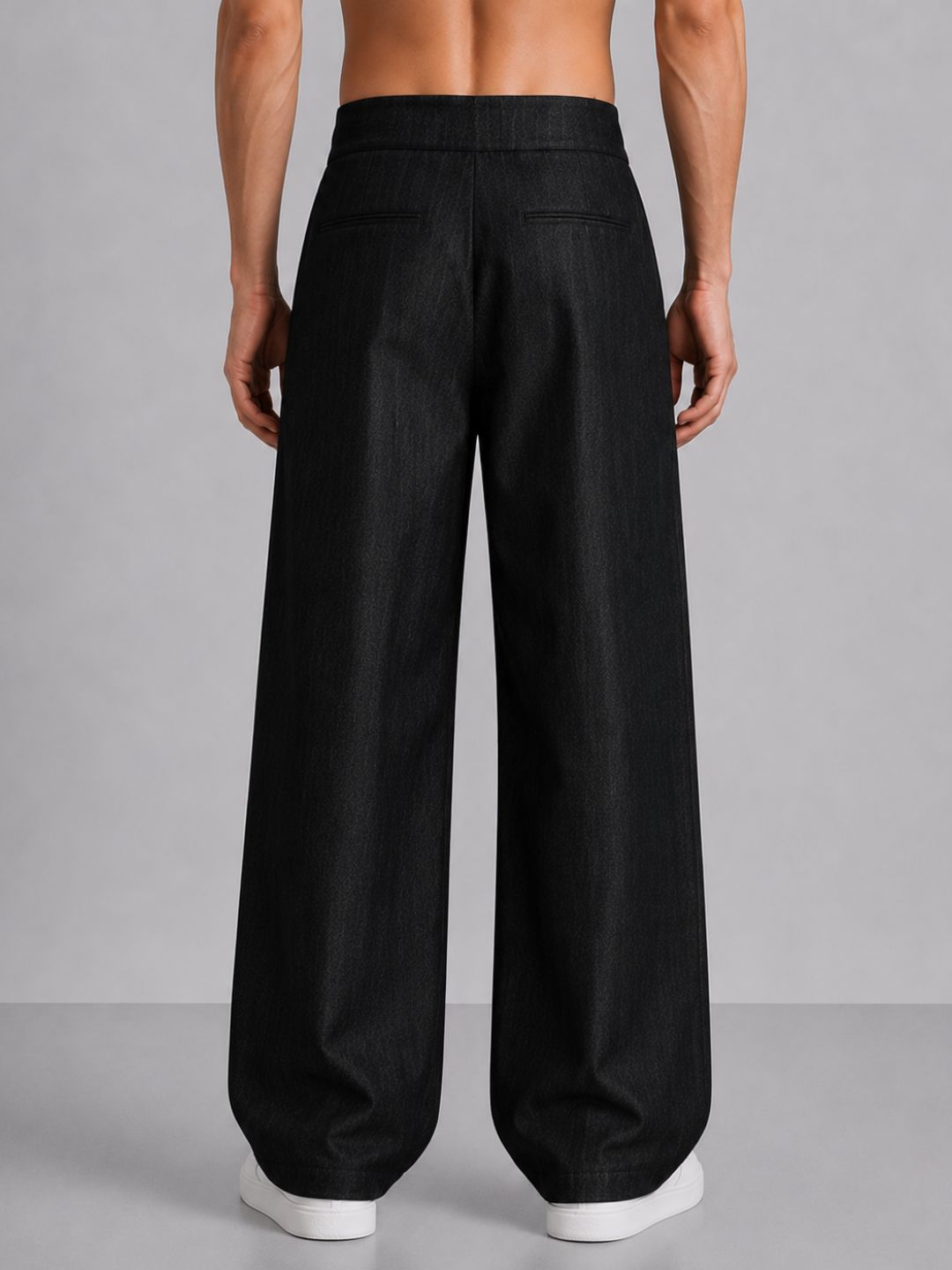 Black Premium Denim Gurkha Trousers with Double Pleated Front