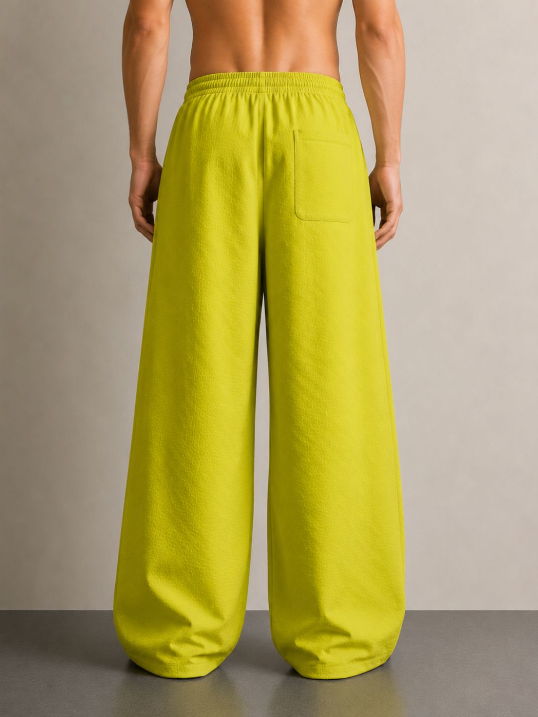 Neon Green Textured Relaxed-Fit Mid-Rise Korean Pant
