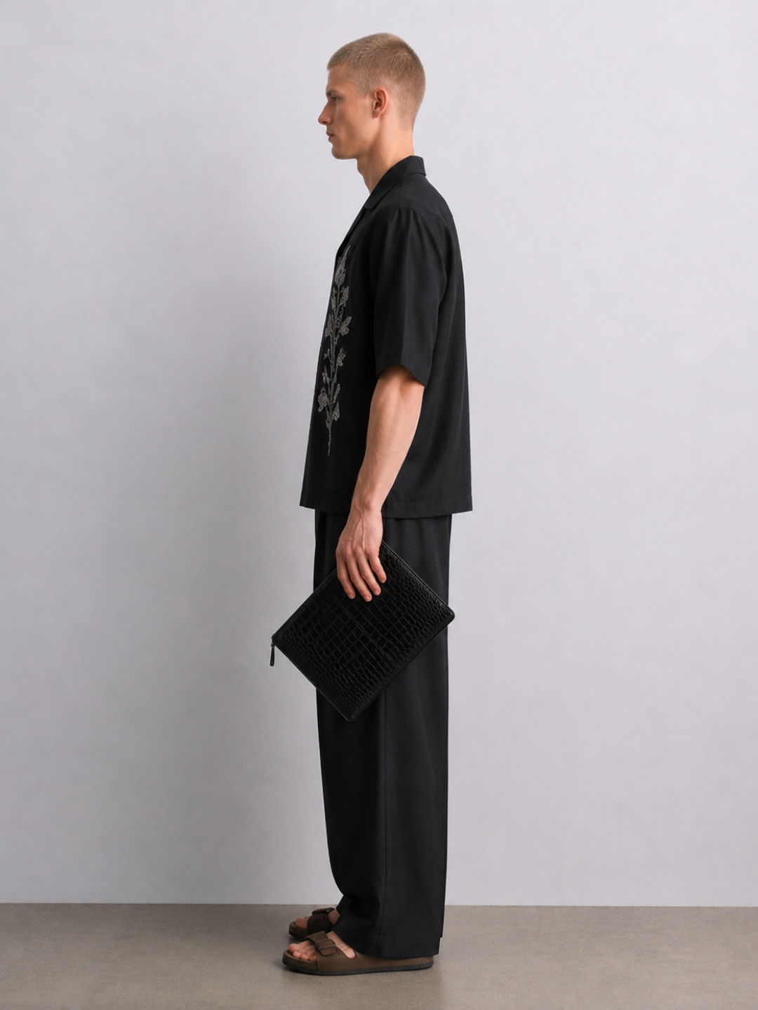 Black Embroidered Relax Fit Oversized Half Sleeve Casual Resort Shirt