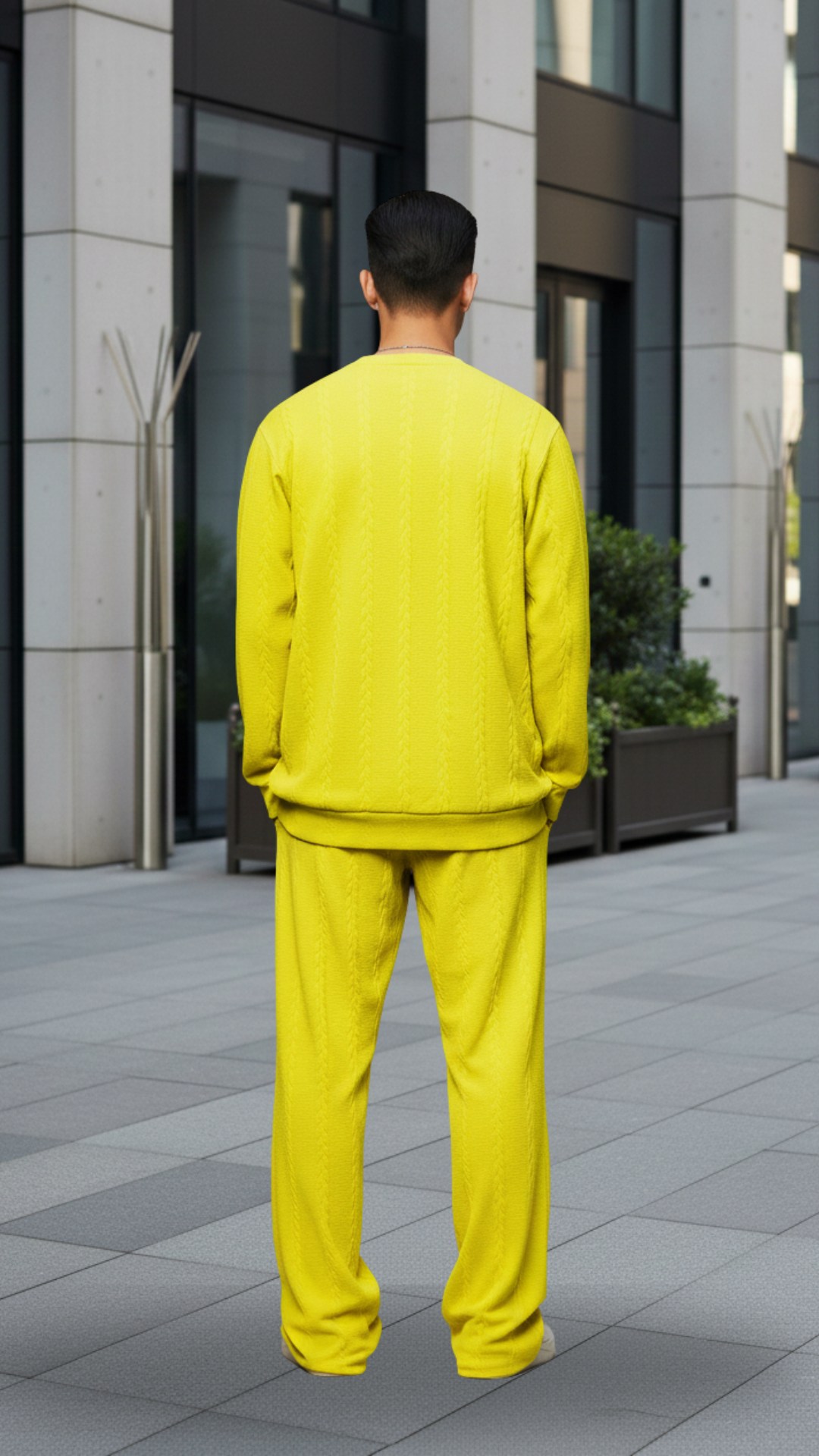 Neon Green Textured Oversized Heavy Duty Knit Cardigan &Trackpant Co-ord Set